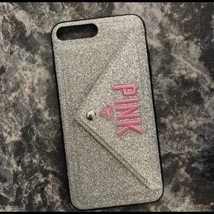 iPhone 7 Plus phone case silver and pink cardholde